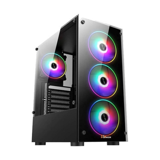PC Power Crystal Glass Mid Tower ATX Gaming Casing with Power Supply