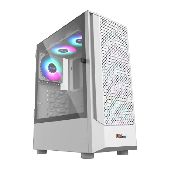 PC Power Flow White Mesh Mid Tower ATX Gaming Casing with Power Supply