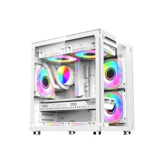 PC Power Ice Cube White Desktop Gaming Casing with Power Supply